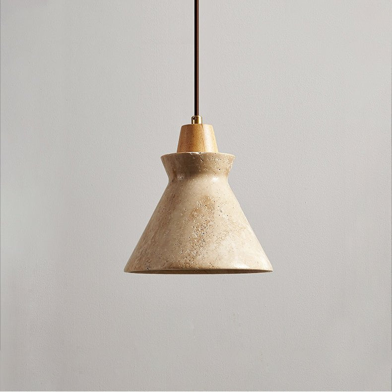 Ember hanglamp met geel travertin en walnoot