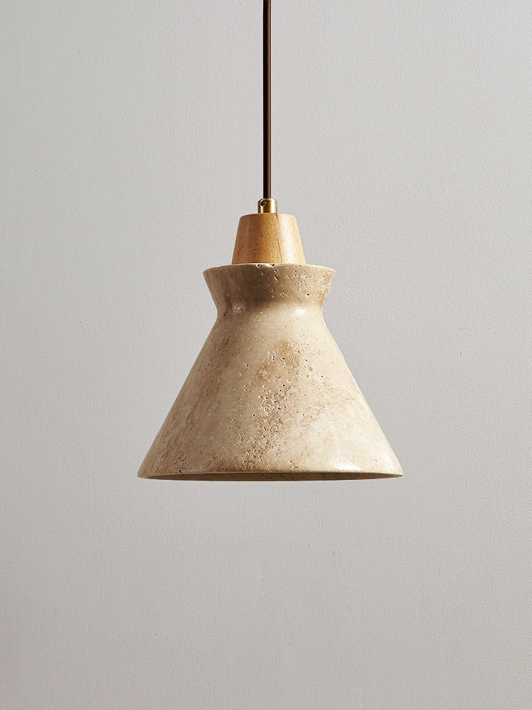 Ember hanglamp met geel travertin en walnoot