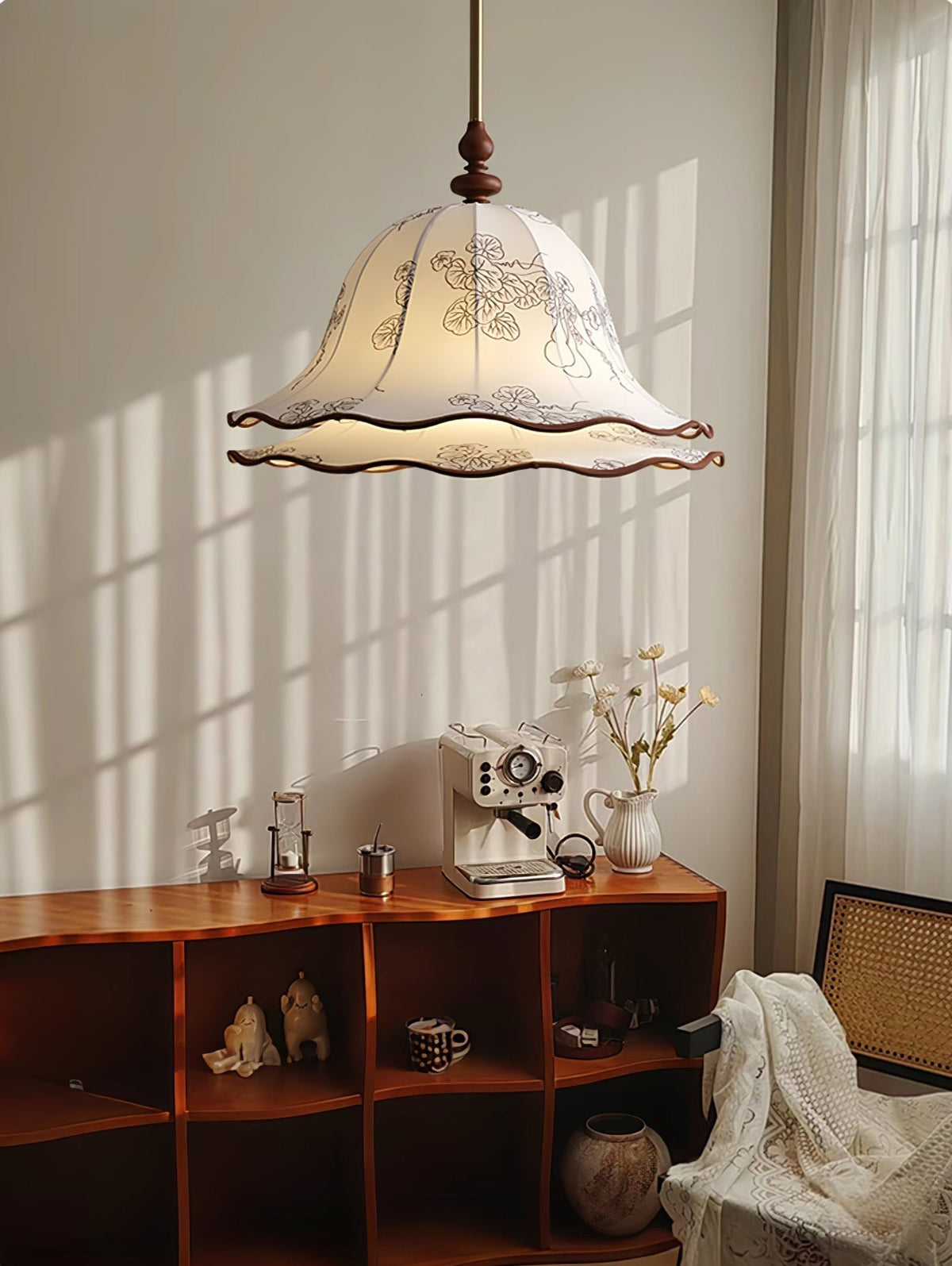 Ilsilis Traditionele Elegantie Bloemmotief Stoffen Hout hanglamp