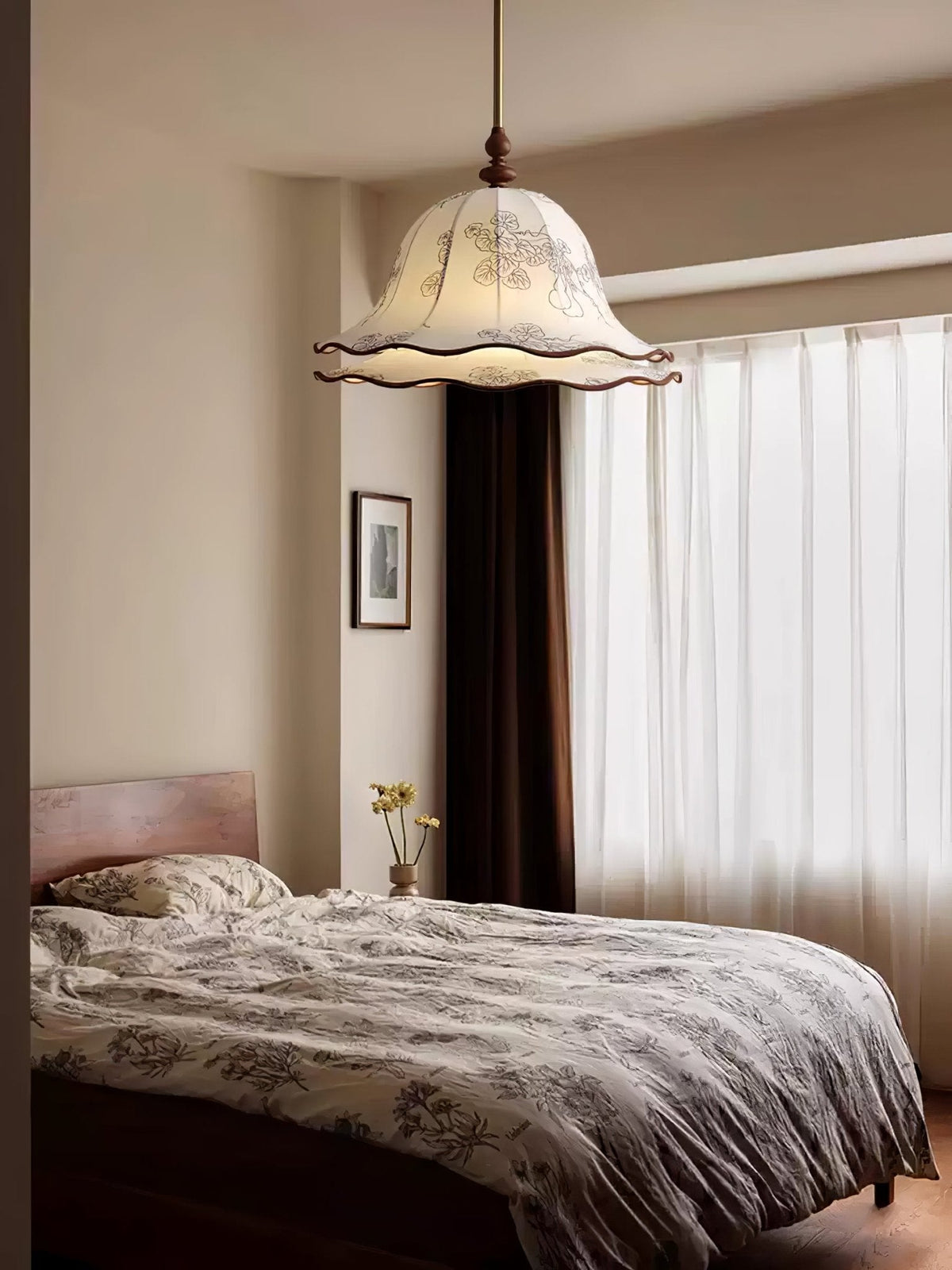 Ilsilis Traditionele Elegantie Bloemmotief Stoffen Hout hanglamp