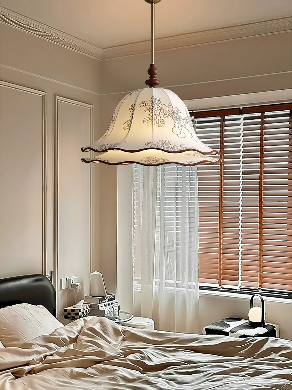 Ilsilis Traditionele Elegantie Bloemmotief Stoffen Hout hanglamp