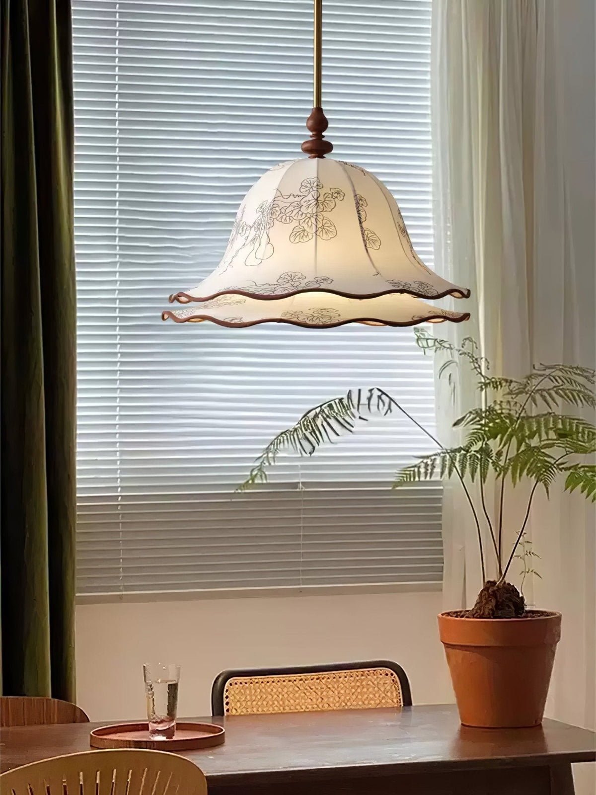 Ilsilis Traditionele Elegantie Bloemmotief Stoffen Hout hanglamp