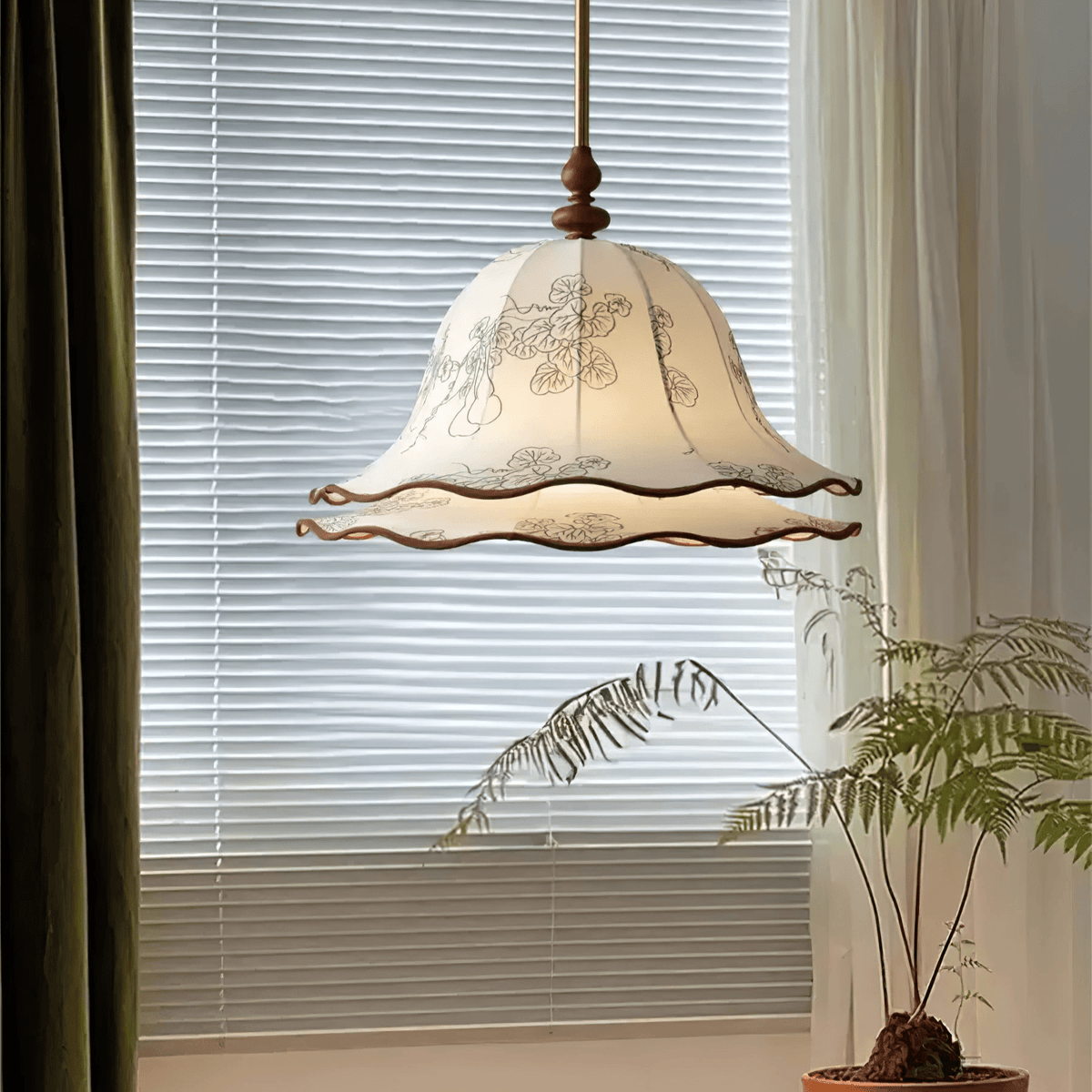 Ilsilis Traditionele Elegantie Bloemmotief Stoffen Hout hanglamp