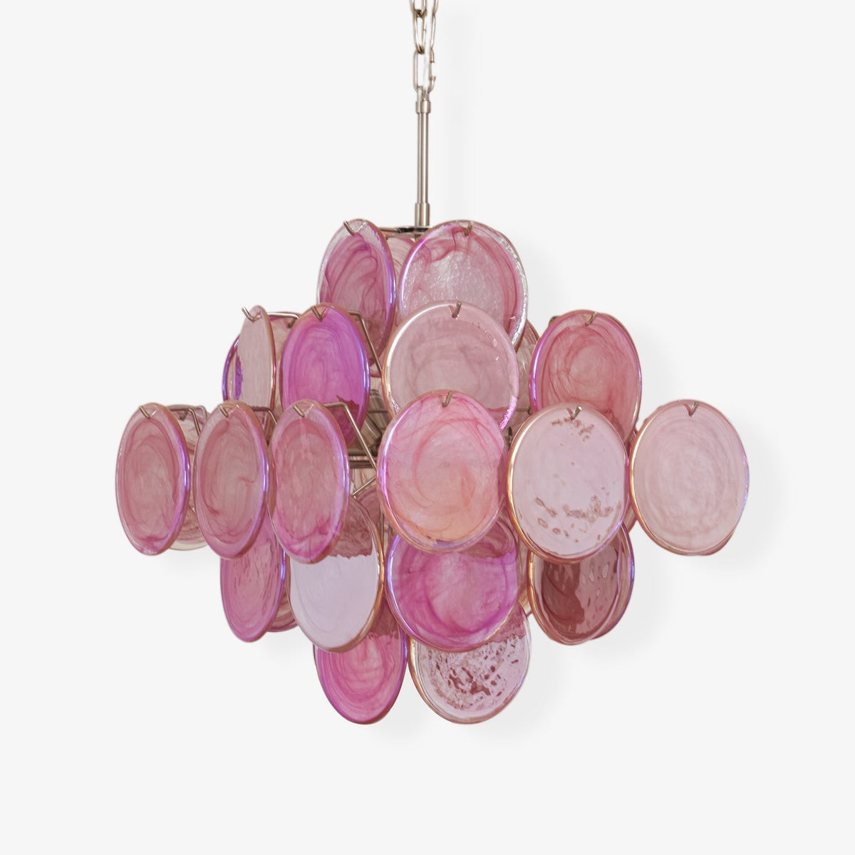 Celeian Kroonluchter Roze Iridescent Glazen Schijven Gelaagd Romantisch