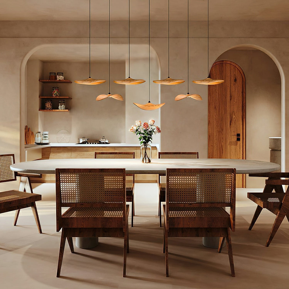 Abbott Moderne minimalistische kroonluchter met leeg houten bloemblaad