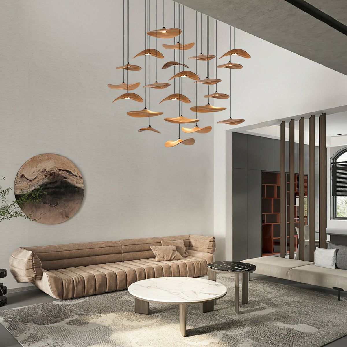 Abbott Moderne minimalistische kroonluchter met leeg houten bloemblaad