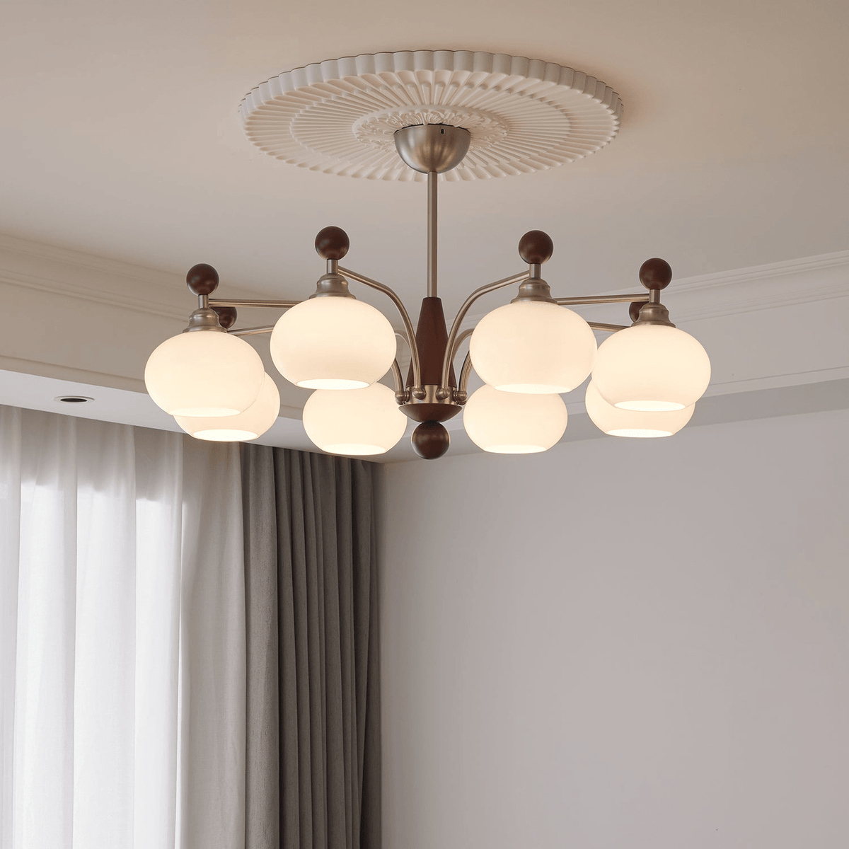 Ivloria Traditionele Elegantie Orbit Hout glas Kroonluchter