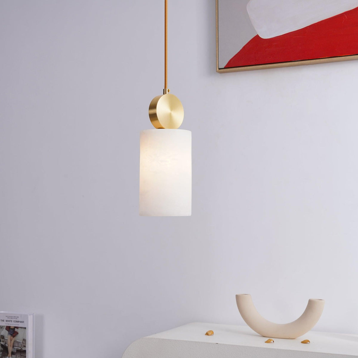 Nore cilindervormige hanglamp van albast