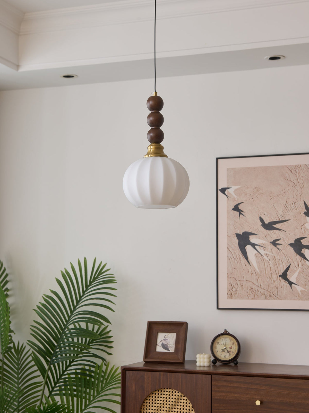 Vothaila Traditionele Elegantie Vintage glas Hout hanglamp