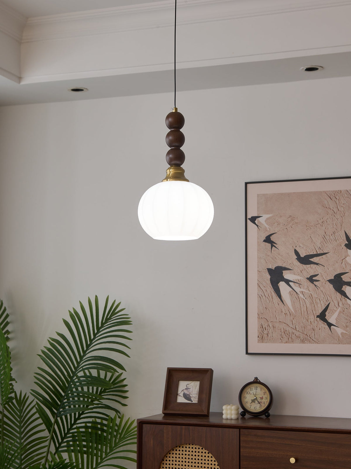 Vothaila Traditionele Elegantie Vintage glas Hout hanglamp