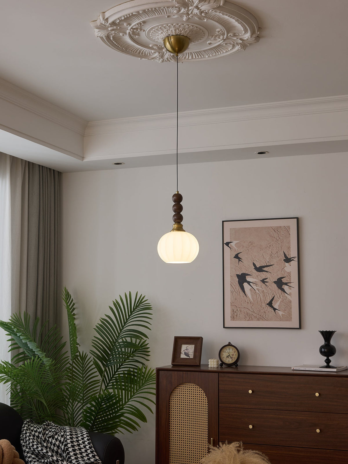 Vothaila Traditionele Elegantie Vintage glas Hout hanglamp