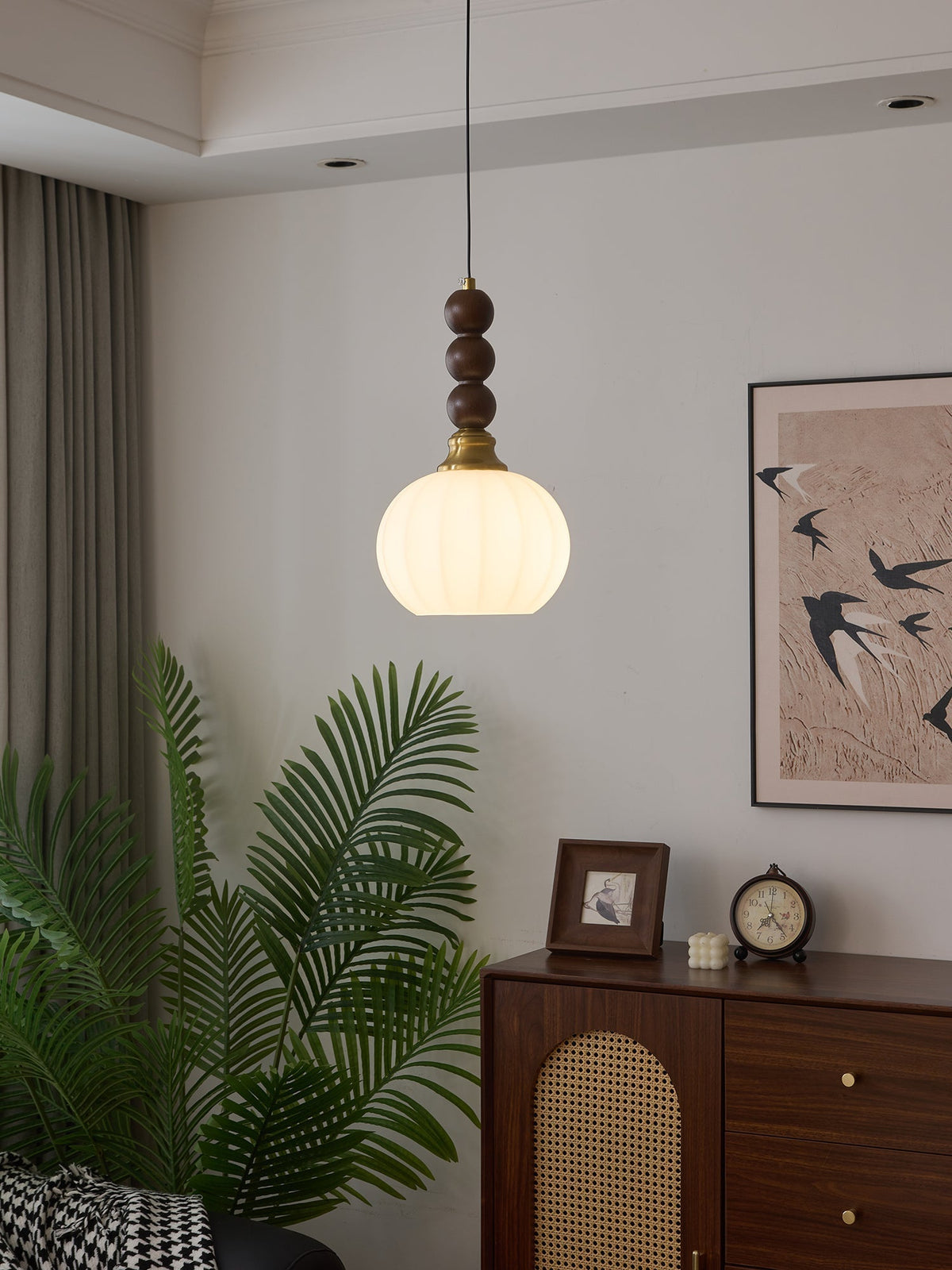 Vothaila Traditionele Elegantie Vintage glas Hout hanglamp
