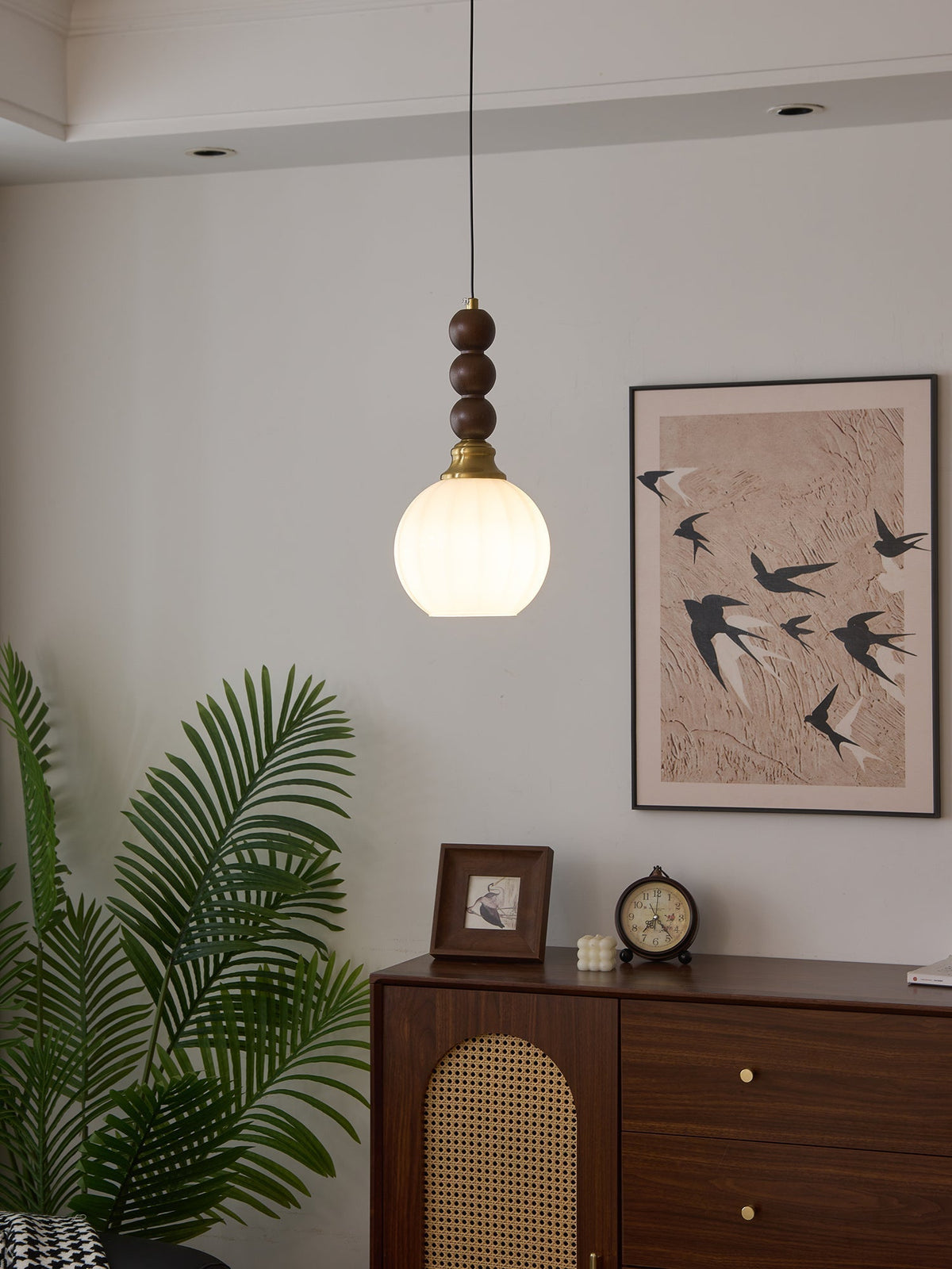 Vothaila Traditionele Elegantie Vintage glas Hout hanglamp