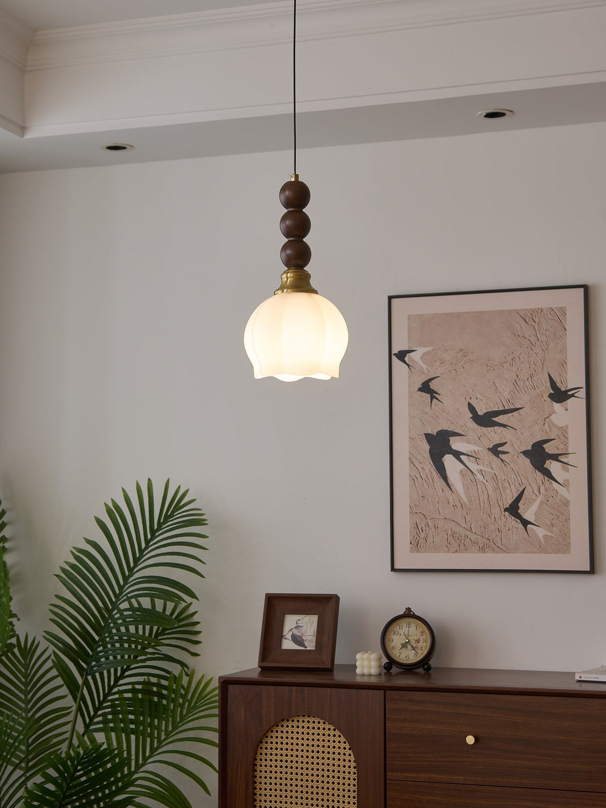 Vothaila Traditionele Elegantie Vintage glas Hout hanglamp