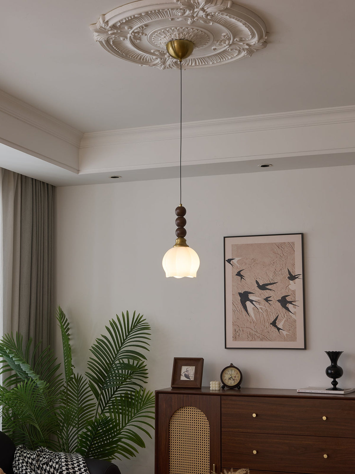 Vothaila Traditionele Elegantie Vintage glas Hout hanglamp