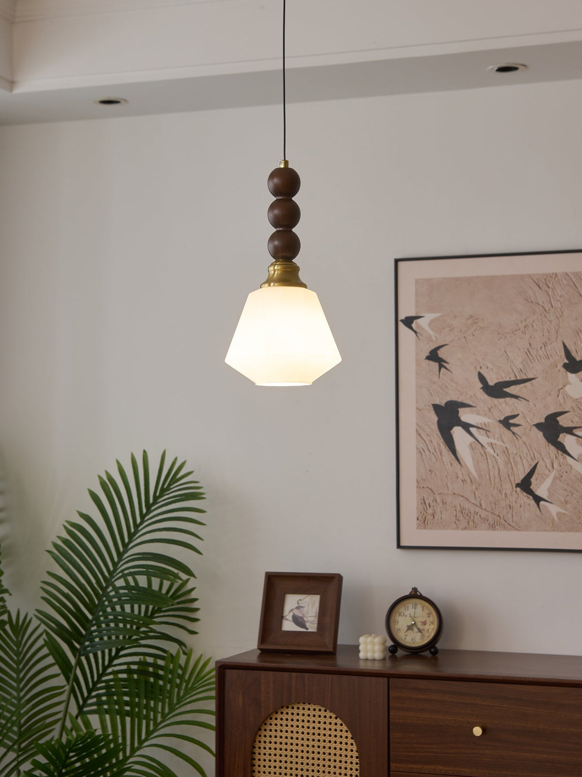 Vothaila Traditionele Elegantie Vintage glas Hout hanglamp