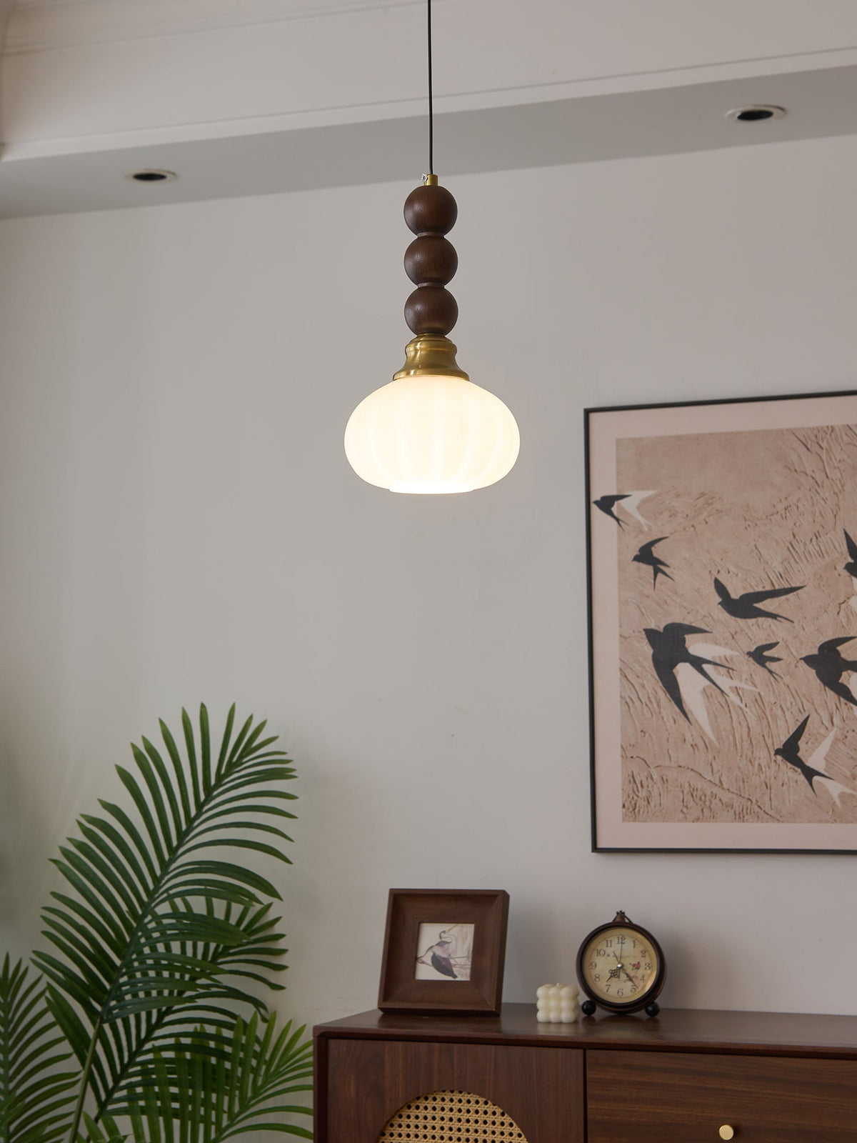 Vothaila Traditionele Elegantie Vintage glas Hout hanglamp