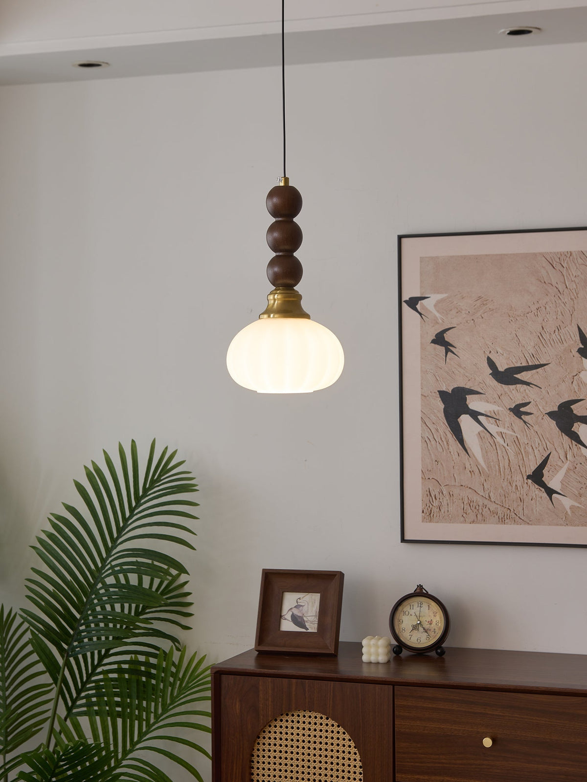 Vothaila Traditionele Elegantie Vintage glas Hout hanglamp