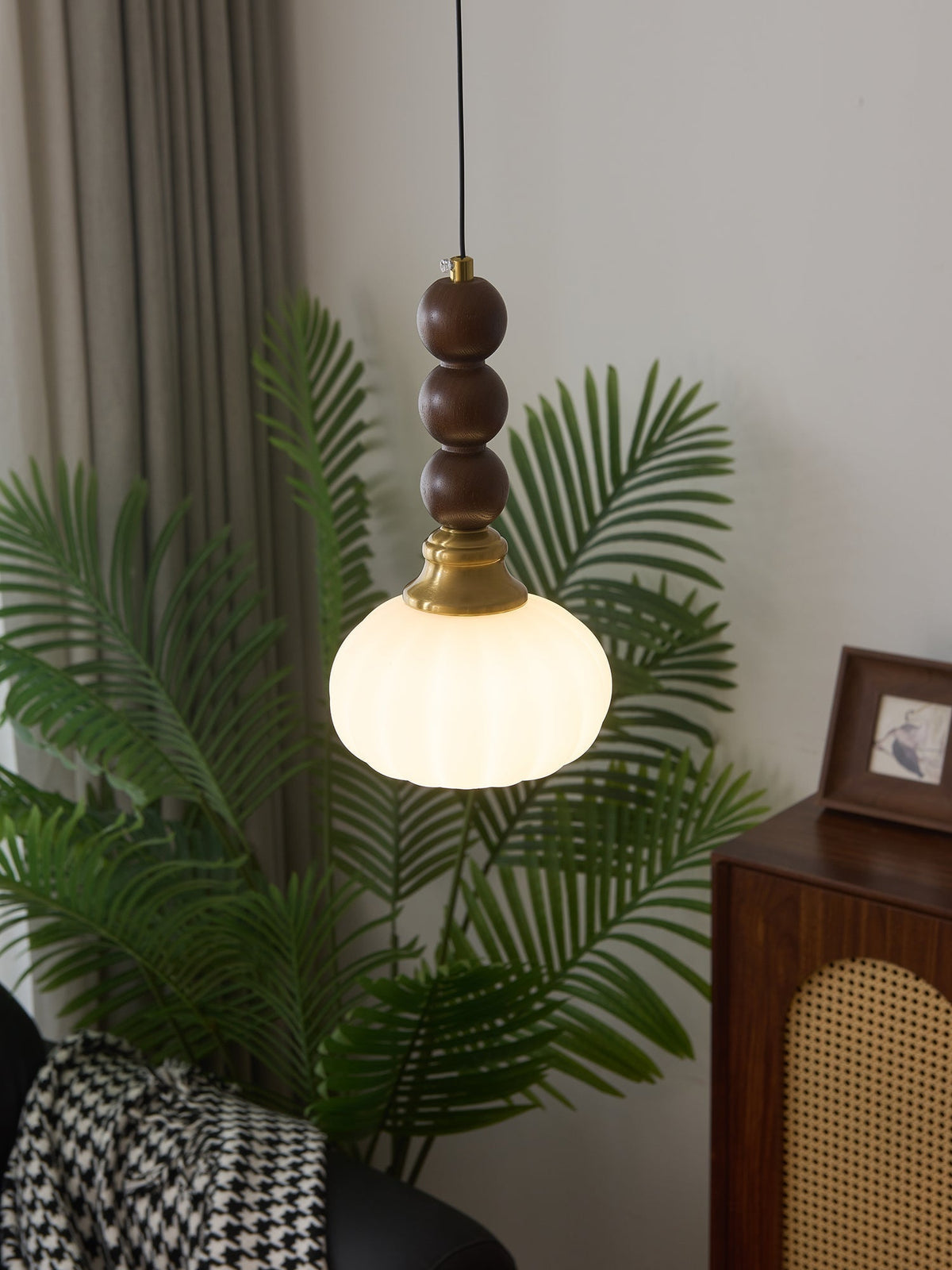 Vothaila Traditionele Elegantie Vintage glas Hout hanglamp