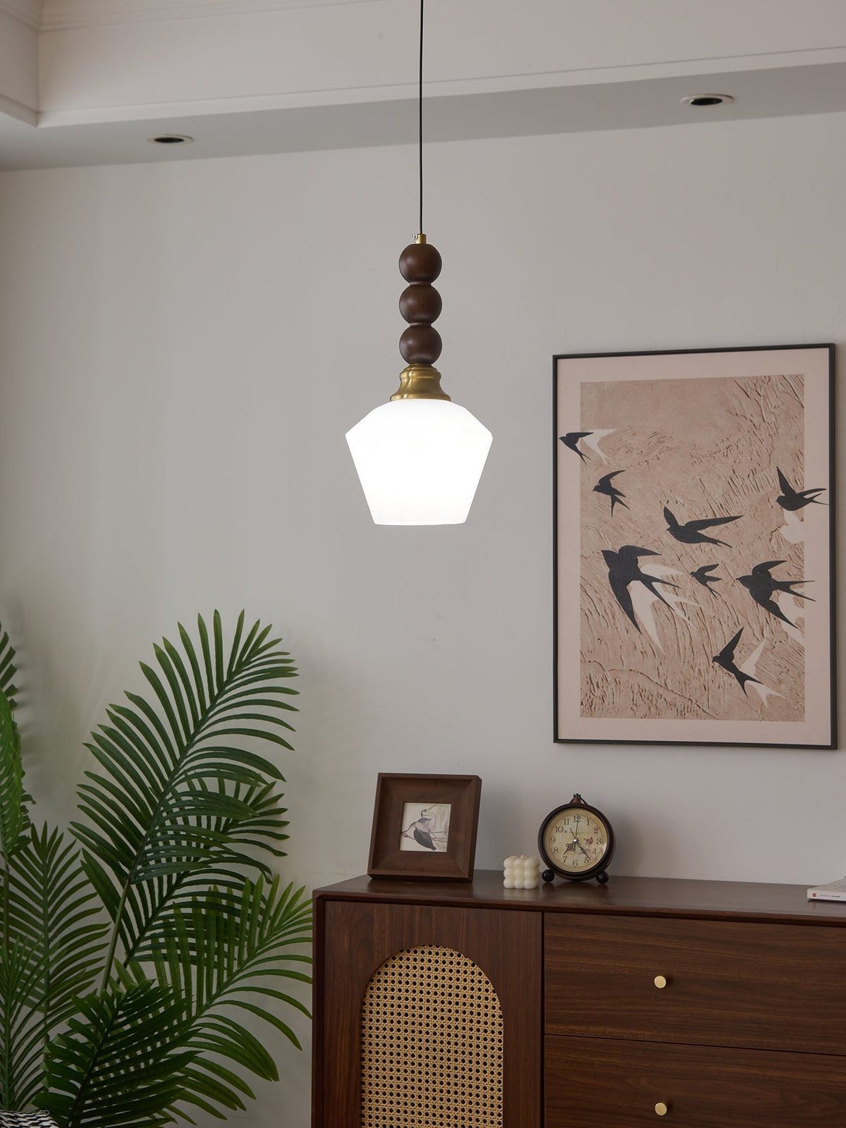 Vothaila Traditionele Elegantie Vintage glas Hout hanglamp