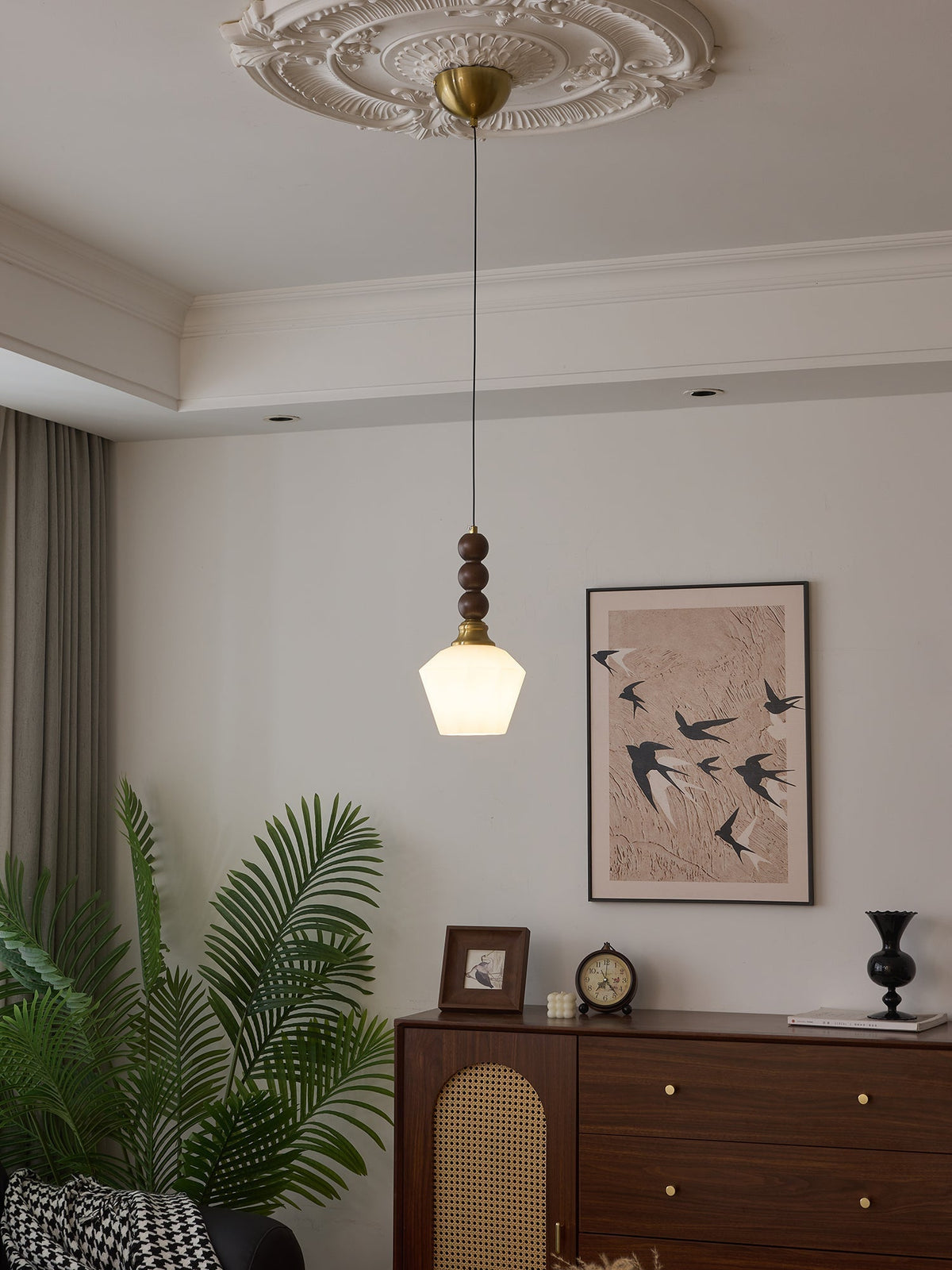 Vothaila Traditionele Elegantie Vintage glas Hout hanglamp
