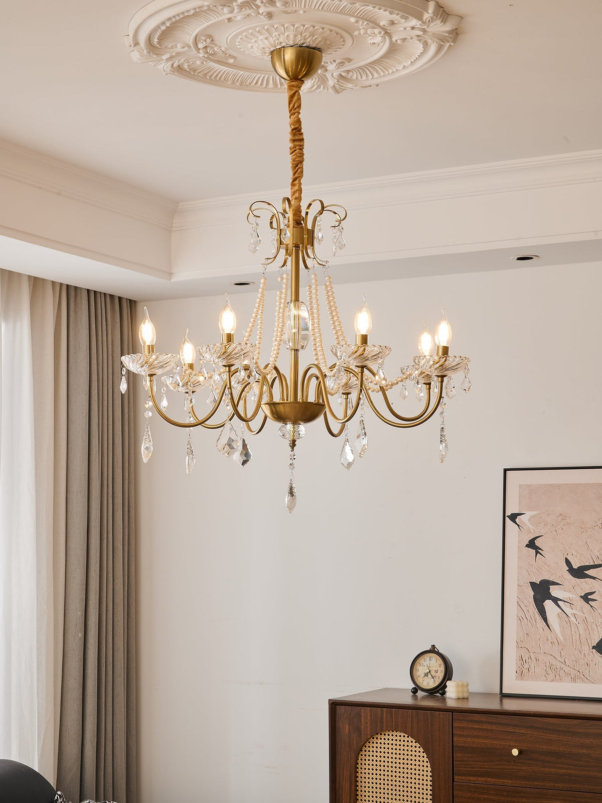 Evaria traditionele luxe kroonluchter met kristal en parels