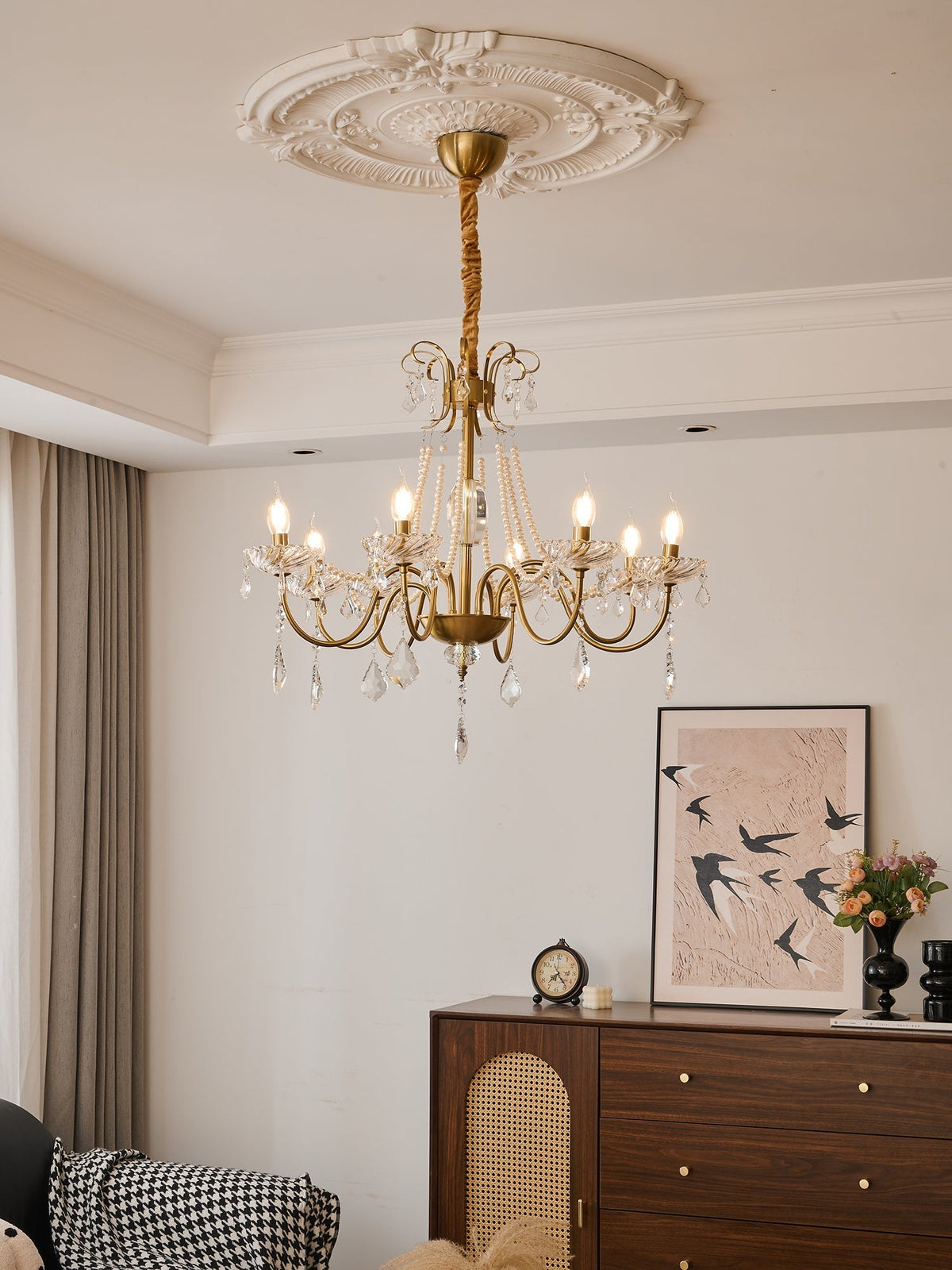 Evaria traditionele luxe kroonluchter met kristal en parels