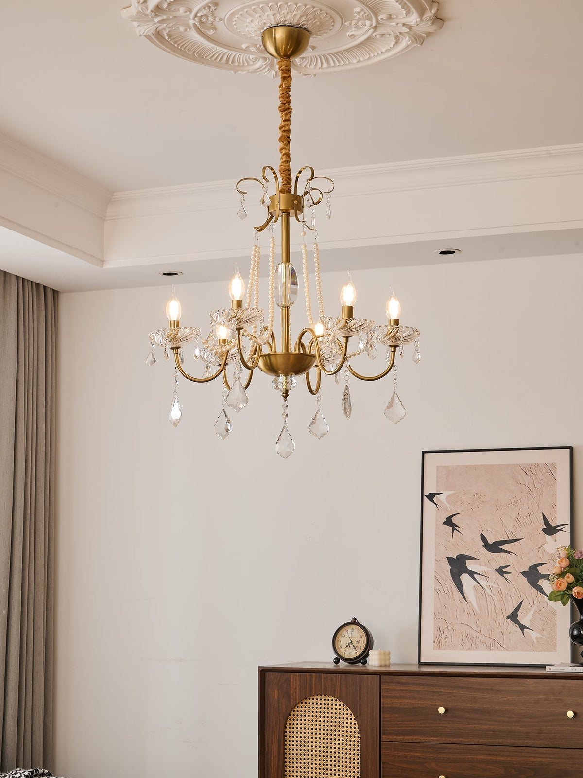 Evaria traditionele luxe kroonluchter met kristal en parels