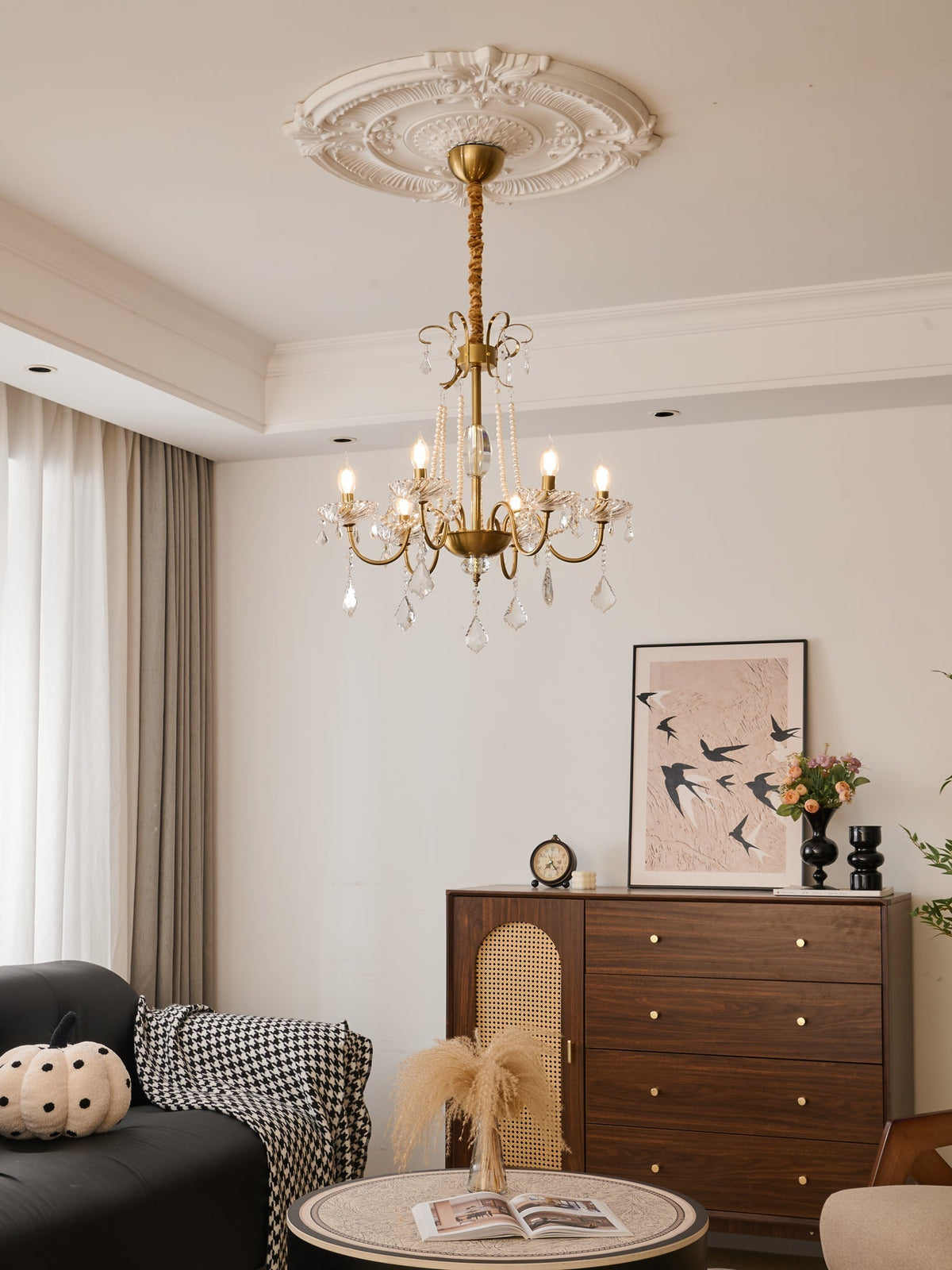 Evaria traditionele luxe kroonluchter met kristal en parels