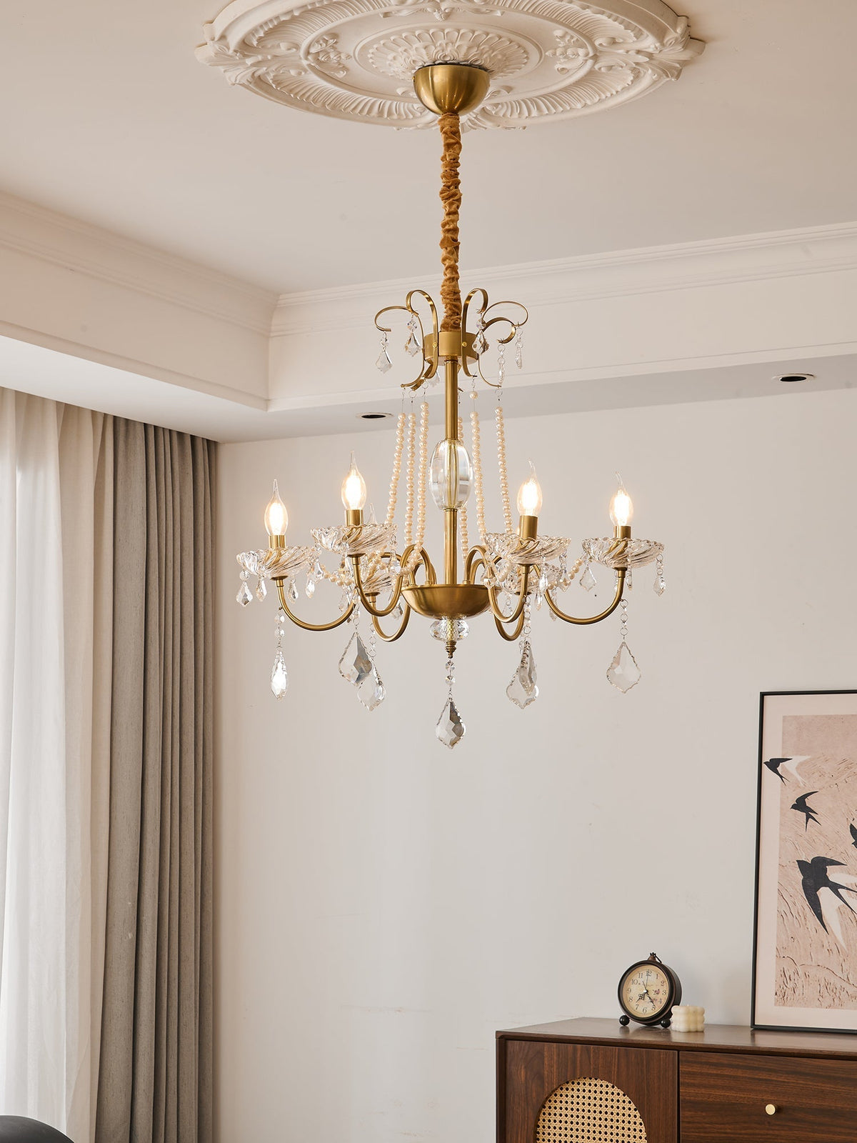Evaria traditionele luxe kroonluchter met kristal en parels
