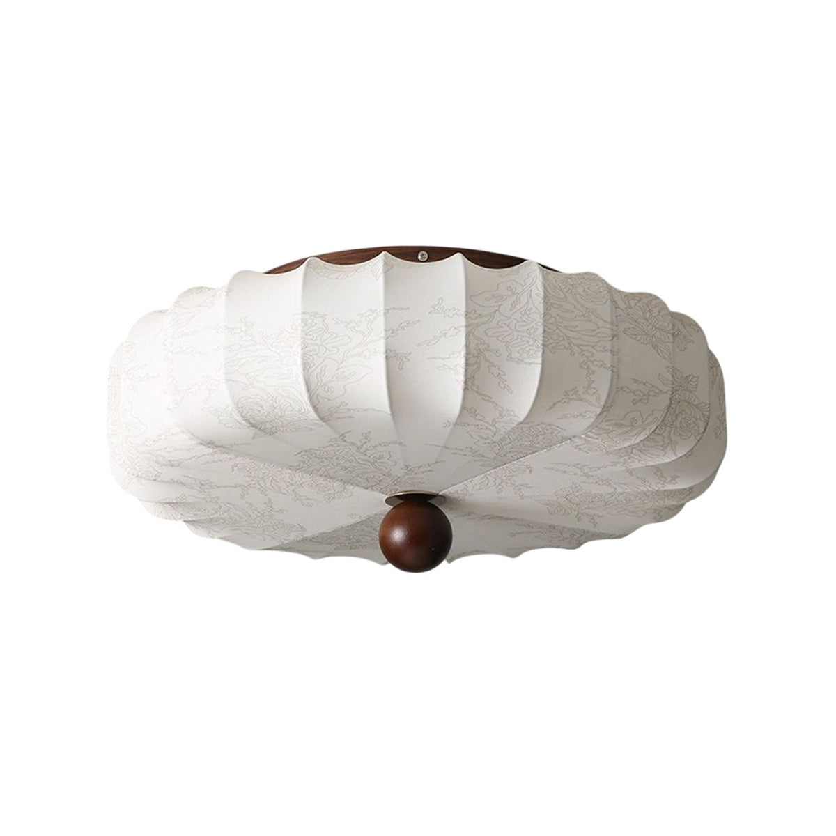 Lotus plafondlamp van walnootkleur en beige stof