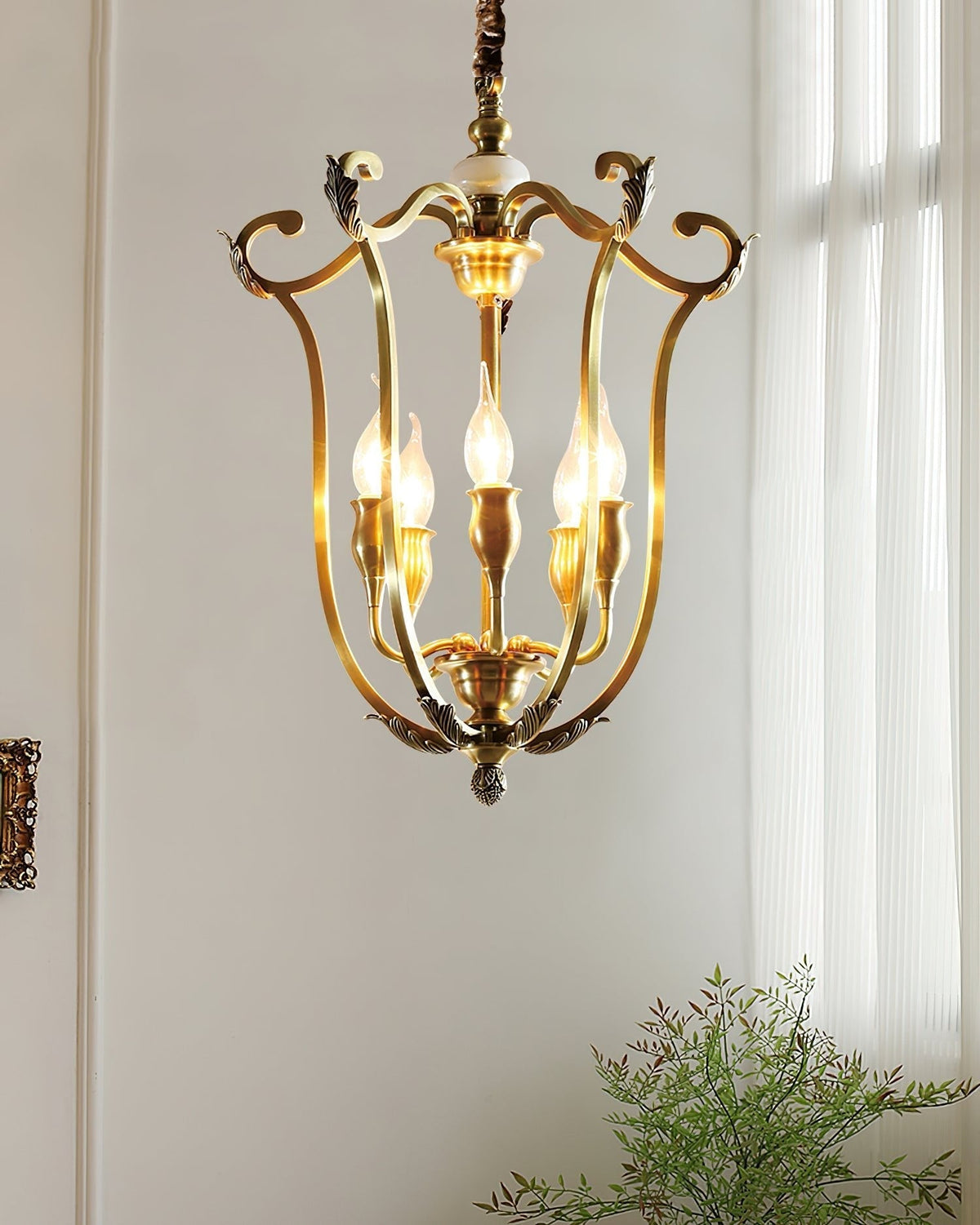 Niroxa kroonluchter met lantern frame goudkleurig