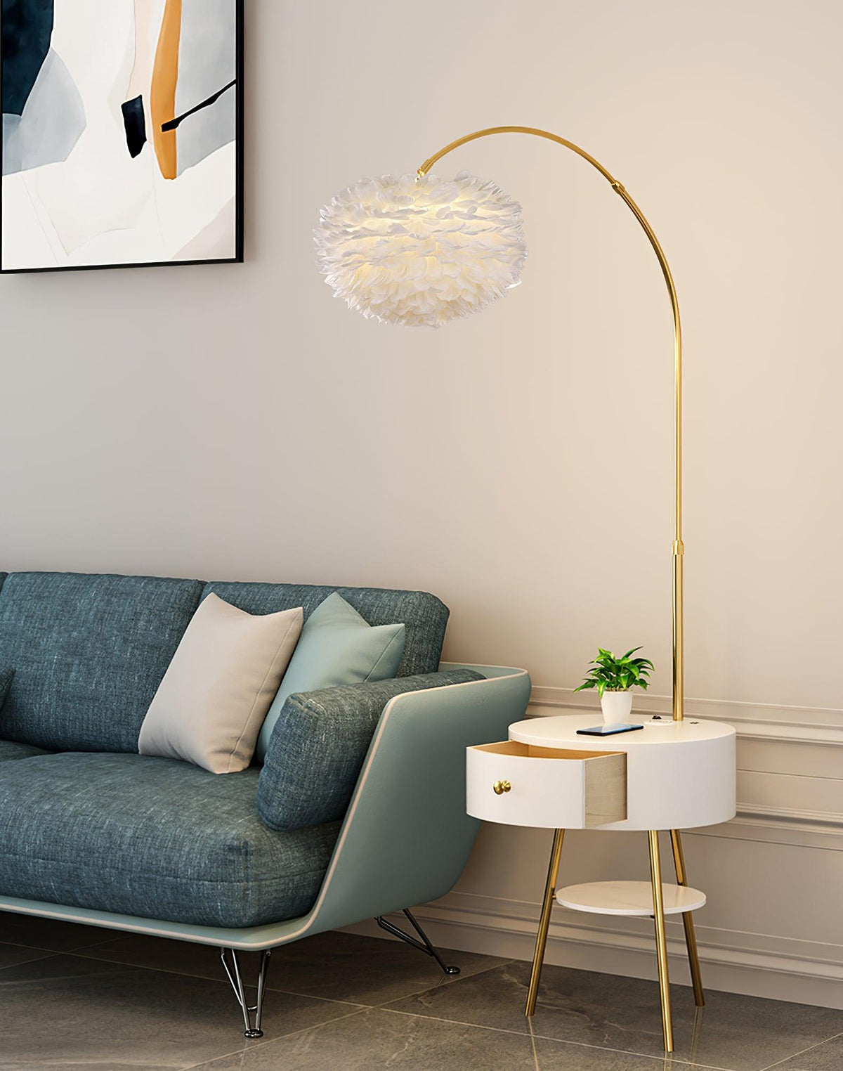 Navoic Marmer Hout Vloerlamp