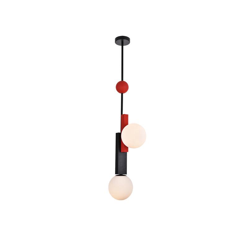Veveny hanglamp met dubbele bollen en lineaire balken in geometrische stijl