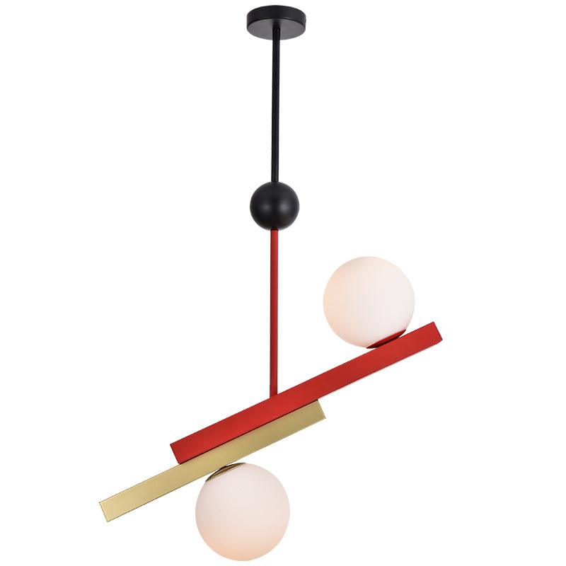 Veveny hanglamp met dubbele bollen en lineaire balken in geometrische stijl