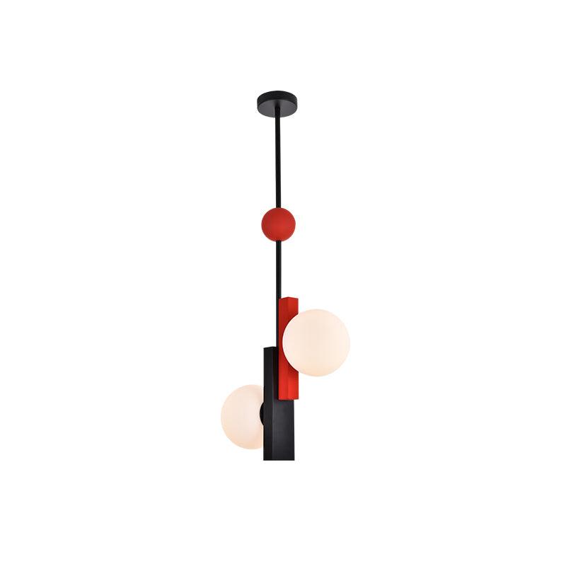 Veveny hanglamp met dubbele bollen en lineaire balken in geometrische stijl