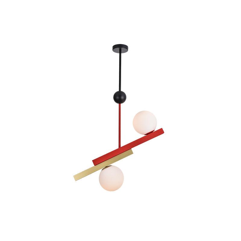 Veveny hanglamp met dubbele bollen en lineaire balken in geometrische stijl