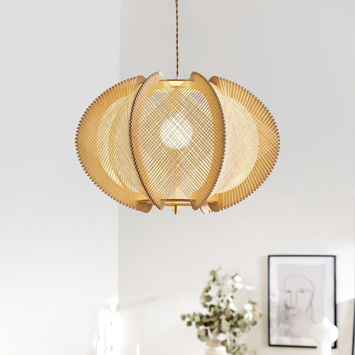 Atel hanglamp van hout en hennepkoord