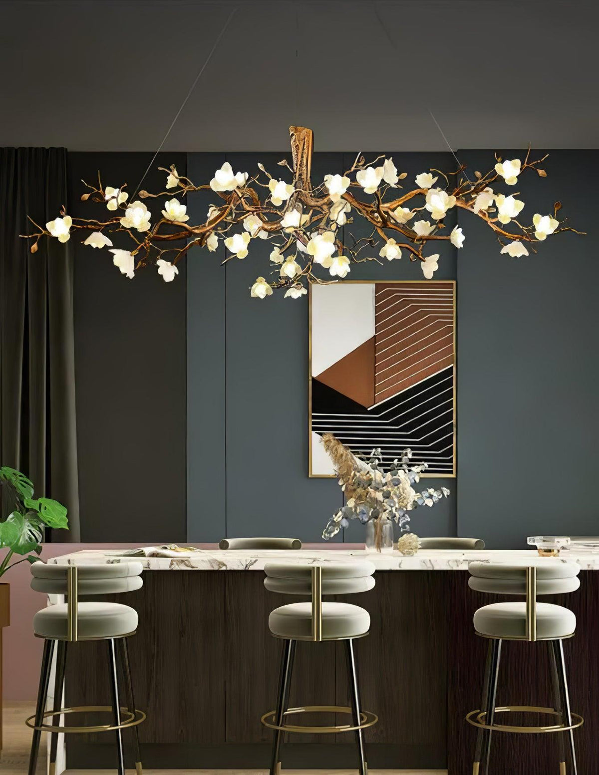 Tominex Postmodern luxe Flower Bloom Branch messing keramische Kroonluchter
