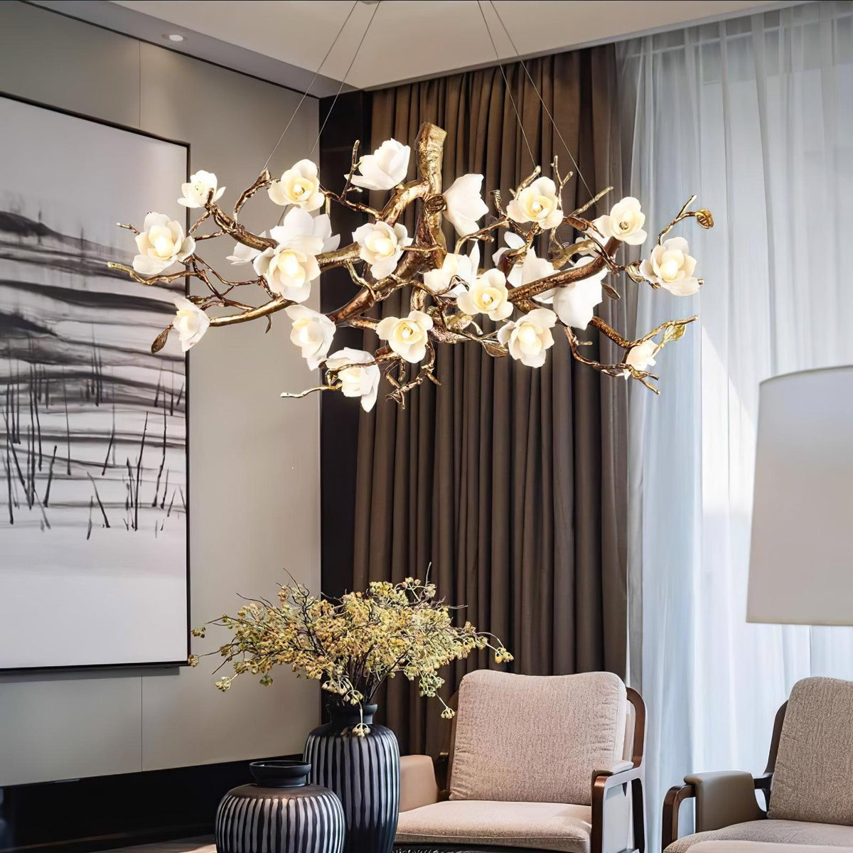 Tominex Postmodern luxe Flower Bloom Branch messing keramische Kroonluchter