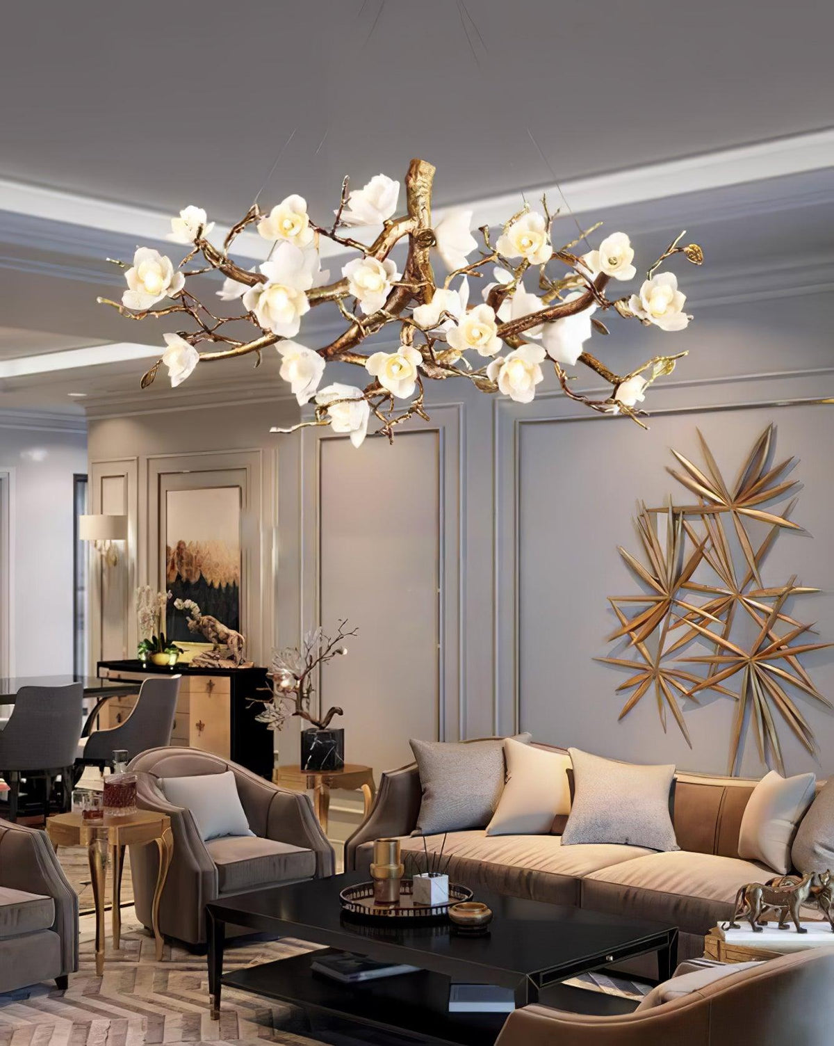 Tominex Postmodern luxe Flower Bloom Branch messing keramische Kroonluchter