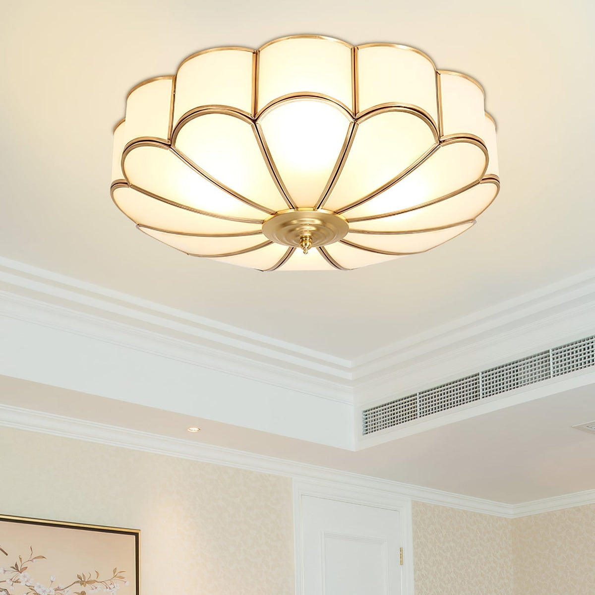 Eiroria Bloemvormige plafondlamp van messing met glas