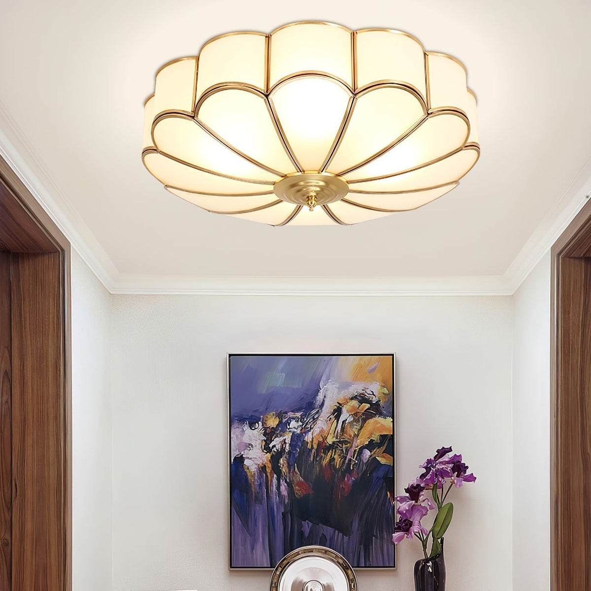 Eiroria Bloemvormige plafondlamp van messing met glas