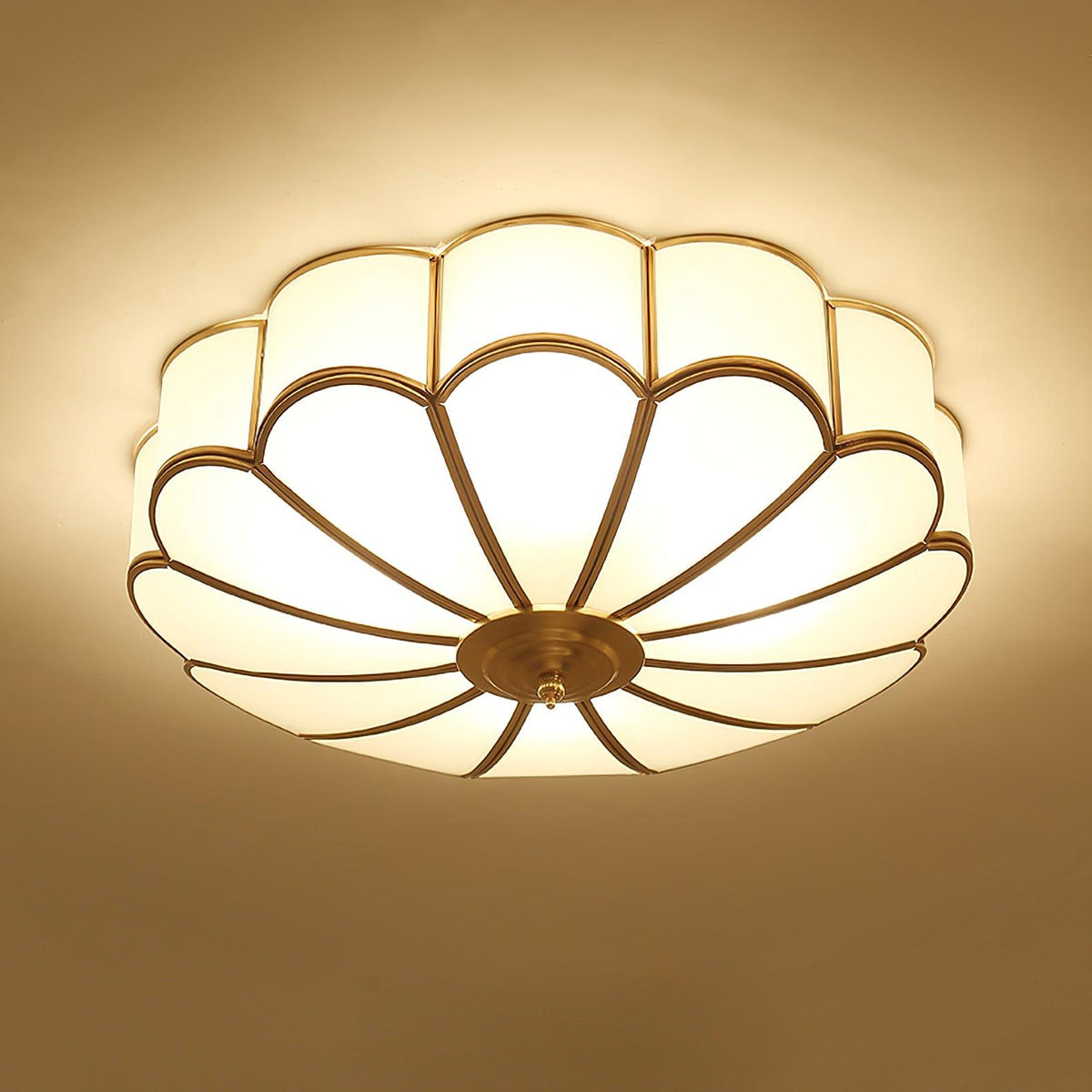 Velenena plafondlamp bloemvormig glas messing