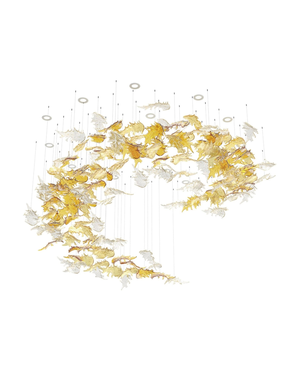 Cosolion kroonluchter met vogels in amberkleurig helder glas