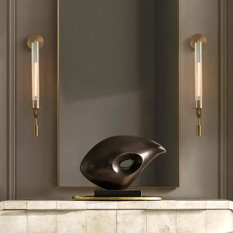 Veloora wandlamp messing Minimalistisch Geribbelde glas
