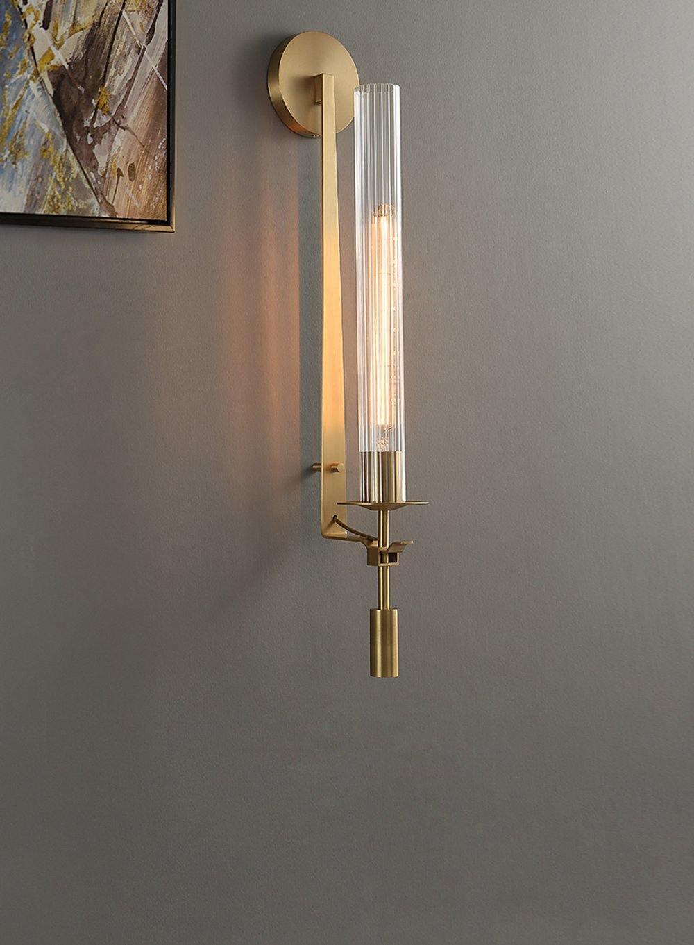 Veloora wandlamp messing Minimalistisch Geribbelde glas