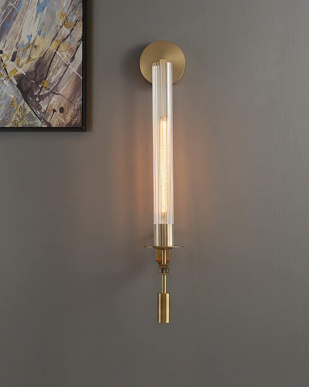 Veloora wandlamp messing Minimalistisch Geribbelde glas