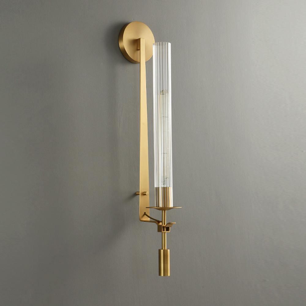 Veloora wandlamp messing Minimalistisch Geribbelde glas