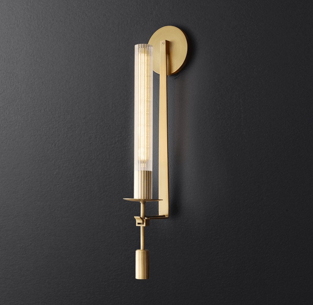 Veloora wandlamp messing Minimalistisch Geribbelde glas